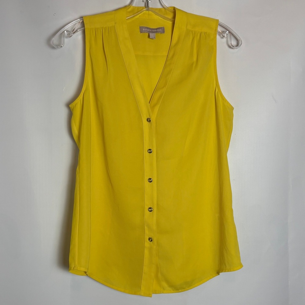 Banana Republic Womens‎ Yellow Sleeveless V-Neck Button Front Blouse Size 2